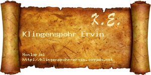 Klingenspohr Ervin névjegykártya